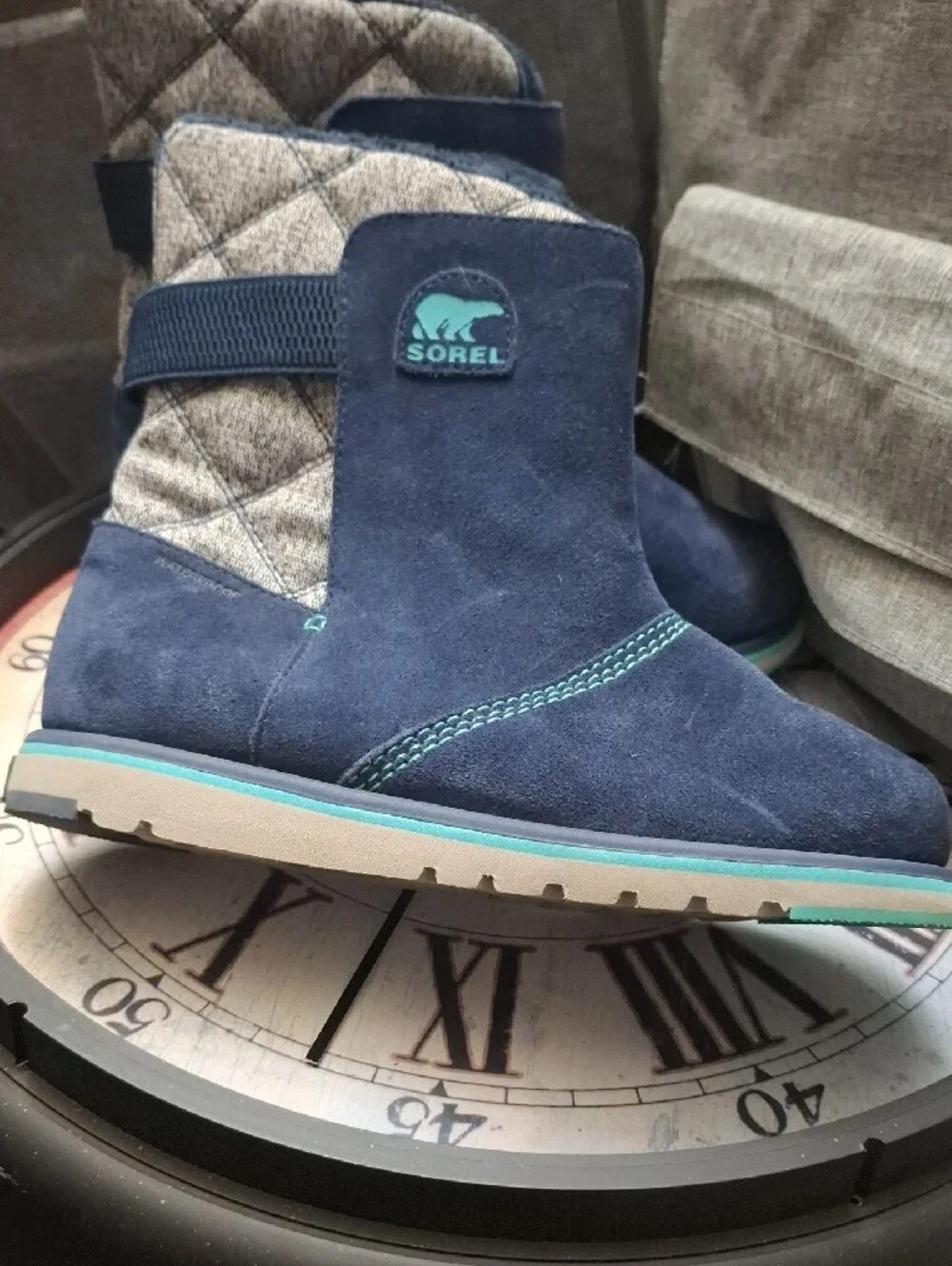 Sorel Girls' Navy Suede Winter Boot with Light Blue Accents